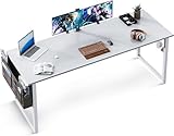 ODK Schreibtisch Weiß, 160x55x73,5cm Computertisch Schwarz Bürotisch mit Kopfhörer Halter und Aufbewahrungstasche, Arbeitszimmer Holz PC Tisch Officetisch für Home, Office