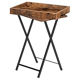 HOOBRO Beistelltisch mit Tablett, Beistelltisch Klappbar, klappbarer Sofa-Beistelltisch mit abnehmbarem Holztablett, Kleiner tabletttisch, moderner Industriestil, Dunkelbraun EBF29BZ01