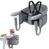 Aufun Tischsitz Faltbar Babysitz, Booster Sitz mit Anti-Rutsch-Klemmen, ergonomischer Rückenlehne, Sicherheitsgurt, Kinder Reisehochstuhl für zu Hause und Unterwegs (Grau)