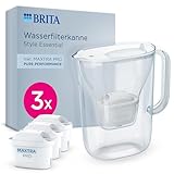 BRITA Wasserfilter Kanne Style Essential weiß (2,4l) inkl. 3x BRITA MAXTRA PRO Pure Performance – Kühlschrankgeeignete Kanne mit Smart Light LED & Klapp-Deckel, filtert Verunreinigungen & mehr
