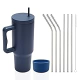 Moollyfox Auslaufsicher 1200 ml Doppelwandiger Edelstahl Vakuum Isolierbecher mit Griff Upgrade Kaffeetasse Becher 40 oz Reisebecher Autobecher Thermobecher mit Strohhalm aus Edelstahl