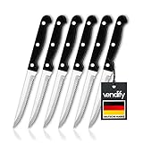 vendify® Steakmesser 6er-Set - Pizzamesser Spülmaschinenfest aus Edelstahl