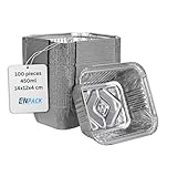 Enpack Aluschale R28‑450L – 100 Stück Wiederverwendbare Aluminium Schalen 450 ml | FEU­erfest & backofengeeignet | Grillschale 14 x 12 x 4 cm | Auflaufform & Lebensmittelbehälter