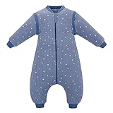 Baby-Schlafsack mit Beinen, 2,5 TOG, tragbare Kinderdecke mit abnehmbaren langen Ärmeln, Unisex, 100% Baumwolle, Winter-Kleinkind-Schlafsack für Kleinkinder