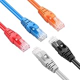 SinLoon 5-farbiges Cat6 Ethernet-Patchkabel-Set 0,2m - 10Gbps Snagless, 24AWG Blankkupfer für Router, Switch, Home Office & Gaming (Schwarz, Blau, Rot, Orange, Grau)