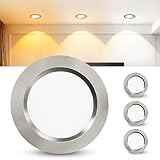 Laiebri 3er Set LED Einbaustrahler 230V, 3.5W Alu LED Spot 3000K Warmweiß 4000K Neutralweiß 6000K Kaltweiß, 300LM Möbeleinbauleuchte Lochmaß 55-58mm und 12mm Flach, IP44 Badezimmer Einbauspots Nickel