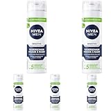 NIVEA MEN Sensitive Rasierschaum (200 ml), Rasierschaum mit Kamille und Vitamin E für eine sanfte Rasur, schützender Rasierschaum für Männer gegen Hautirritationen (Packung mit 5)