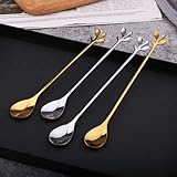 Gdfnmogo Kaffeelöffel und Dessertgabel aus Edelstahl, Blatt-Design, niedlicher Rührlöffel für Tee, Cappuccino, Espresso, Vorspeisen, Zucker, Cr(2#)