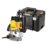 Dewalt 2.300 Watt Oberfräse DWE627KT (Leerlaufdrehzahl 9.000-22.000 min-1, Fräskorbhub 80 mm, max. Fräs-ø 50 mm, mit Sanftanlauf & Parallelanschlag, inkl. Zubehör, Absaug-Adapter & T STAK Box VI)