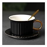 Kaffeetassen 7.6 Unze Keramik-Kaffee-Nut-Tassen und Untertassen Teetassen Cappuccino Cups, Espresso-Becher, einschließlich Löffel, Kaffee, Tee, Milch (Color : Black)