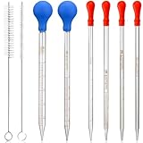 HATANSE 6 Stück Glas Pipetten Dropper, Tropfpipetten, Pipette Glas, Transfer Pipette, Glaspipette, Messpipetten, 0.5ml 1ml 2ml 3ml 5ml 10ml mit 2 Tropfenbürsten (20cm-7.8inch)