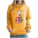 ZWDC Hoodie Damen Weihnachten Kapuzenpullover mit Kängurutasche Frauen Langarm Oversize Sweatshirt Pullover mit Kapuze Lustiger Holiday Print Casual Streetwear Oberteile für Alltag Reise
