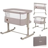 Lionelo Aurora 3 in 1 Babybett bis 9 kg, Beistellbett, Wiege, Höhenverstellug und Einstellung der Neigung der Matratze, 4 Räder mit Bremse Ergonomische Matratze Tasche