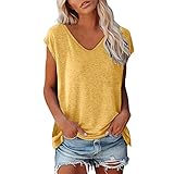 Generisch Tank Top Damen Sommer Rundhalsausschnitt Trägershirt Kurzarm Trägertop Einfarbig Tanktop Baumwolle Tanktops Leicht Weich Oberteile Stretch Unterhemd Comfort Unterhemden Yellow XL