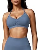 ZAAYO Damen Sport BH Rückenfreie Neckholder Gym Bra Crush Halter Sport BHS Gepolsterte Push Up Bras Mittlere Unterstützung Workout BH Workout Yoga Top Taubenblau S