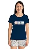 United Labels The Peanuts Snoopy Schlafanzug für Damen - Pyjama Set Kurzarm Oberteil mit Shorts Blau/Grau (DE/NL/SE/PL, Alphanumerisch, M, Regular, Regular, Blau/Grau)