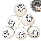 GNALIA Trocknerbälle, 6 Stück, weiß, 7 cm, 100% neuseeländische Wolle, für weniger Falten im Trockner, inklusive Aufbewahrungsbeute