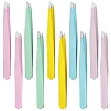 REDANHA Augenbrauen-Pinzetten-Set, 10-teilig, Edelstahl, schräge Spitze, Gesichtshaar, Augenbrauen, Präzisionspinzette für Damen und Herren, Macaron-Farbe