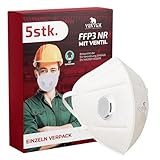 VENTUX SAFETY EQUIPMENT 5 Stück FFP3 Maske mit Ventil - CE Zertifiziert - Hochwertiger Atemschutz mit Hoher Filtration - Komfortabel und Ergonomisch - Ideal für Baustelle und Industrie