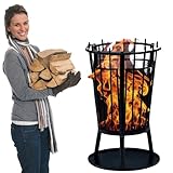 Robuster Feuerkorb Feuerstelle Eisen 61x40 cm Feuerschale mit Funkenschutz und Bodenplatte & HLKauf-Block – Ideal für Lagerfeuer, Garten & auf der Terrasse