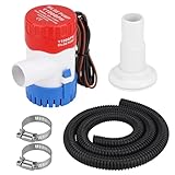 CPROSP Bilgenpumpe 12v 1100 GPH mit φ29mm Schlauch Non-Automatic mit 1x 1,88M Schwarze Schlauch & 2 Schlauchschellen,