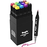 TongFu 12 Farben Marker Set, Twin Marker mit Heller Farbe, Filzstifte mit Schwarz Geschenkbox, Alkohol Stifte für Färbung, Comic, Malerei, Zeichnung, Design, Malerei, Rendering, Brief, Manga