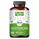 Raibu BIO Gerstengras Kapseln - 3600 mg hochdosiert pro Tagesdosis - 180 Kapseln - ökologischer Anbau - Vegan, laborgeprüft, zertifiziert Bio - in Deutschland produziert