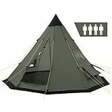 CampFeuer Tipi Zelt Spirit für 4 Personen | Olivgrün | Indianerzelt für Camping, Wandern, 3000 mm Wassersäule | Firstzelt, Pyramidenzelt, Rundzelt | Gruppenzelt, Campingzelt, Familienzelt