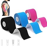 3 Rollen Kinesiologie Tape (5m x 5cm), Profi Kinesiotapes Physio Tape Sport Tape Set, Wasserfeste & Hautfreundliche Kinesiotape, für Muskelunterstützung, Knieschmerzen, Ellenbogen und Schulter