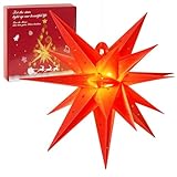 SUNBEAUTY Weihnachtsstern Beleuchtet Batterie mit Timer, 58CM Hängend Weihnachtsdeko Aussen Led Stern, 3D Leuchtstern, Rot Weihnachtsstern für innen und außen