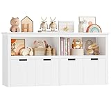 FOREHILL Kinderregal mit Boxen auf Rollen, Spielzeug Aufbewahrung Kinderzimmer Möbel, Spielzeugregal, Kinderschrank, Regal weiß mit 4 Boxen, Aufbewahrungsbox für Kinder 120 x 61,5 x 33cm weiß