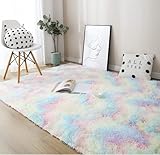 Hochflor Teppich 120x160 Bunt Modern Flauschig Weich Groß für Wohnzimmer Kinderzimmer Deko Schlafzimmer Flur Läufer Outdoor Carpet Langflor Fellteppich Kunstfell Shaggy Einfarbig Bettvorleger