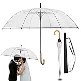Durchsichtiger Regenschirm Hochzeit mit hochwertigem Echtholzgriff Ø120cm - Eleganter Großer Regenschirm 2 Personen Transparent XXL - Modell CARDIFF