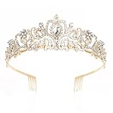 Raxfekro Krone Damen, Tiara Hochzeit, Krone Braut, Kristallkrone Strass Krone, Hochzeit Diadem für Hochzeiten, Abschlussbälle, Festumzüge, Prinzessinnenpartys, Geburtstagsfeiern Usw (Golden)