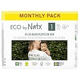 Eco by Naty, Größe 1, 100 Windeln, 2–5 kg, MONATSVORRAT, pflanzliche Premium-Bio‑Windeln mit 0% Plastik auf der Haut.