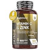 Vitamin C mit Zink Tabletten - 1000mg - 6 Monate Vorrat - Für Immunsystem, Energie, Knochen, Haut & Stoffwechsel (EFSA) - 180 vegane Tabletten - Alternative zu Kapseln & Pulver - Vit C von WeightWorld