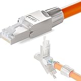 hb-digital 1x CAT7 RJ45 Stecker Netzwerkstecker auf Schneidklemme LSA vergoldete Kontakte Feldkonfektionierbarer Vollgeschirmt 10 Gbps LAN Connector werkzeuglos für Verlegekabel CAT7 CAT6a DSL