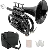 YoungMonic Bb Standard Pocket Trompeten für lackierte Kupfertrompete mit 7 C Mundstück, Hartschalenkoffer Taschentrompete Messing Trompete im Taschenformat