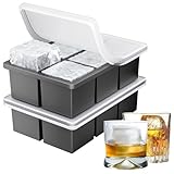 Ankway Eiswürfelform Silikon Groß 2er-Pack, XXL Eiswürfelbehälter mit Deckel für 5cm 12 Eiswürfel, BPA-freie Premium Silikon Eiswürfelform für Gekühlte Getränke, Whisky, Cocktails, Bier und Kaffee