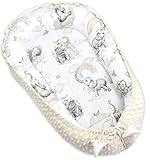 PIMKO Minky Babynestchen für Baby 2seitig Babynest für Baby Kuschelnest Babykokon für Säuglinge und Neugeborene Baby Nest für Zuhause - beige Elefanten