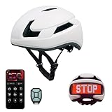 Ejoyous Intelligenter LED-Fahrradhelm mit integriertem Lichtsystem, Blinkern, Tachometer, -App-Steuerung, für Radfahren, Skifahren und Pendeln (White)