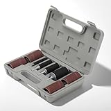 SUDEG 20 Stück Schleifwalzen Schleifhülsen Set, Spindelschleifer Schleifmaschine Schleifhülsen Werkzeugset Schleifhülsens mit Etui, 16 Schleifband & 4 Schleifrolle für Bohrmaschine