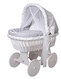 WALDIN Baby Stubenwagen-Set mit Ausstattung, XXL, Bollerwagen, komplett, 24 Modelle wählbar, Gestell/Räder weiß lackiert, Stoffe grau/Sterne grau