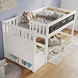 VIEKOS Kinderbett Hochbett 90x200cm mit Whiteboard&Tafel,Speicherung und Rausfallschutz, Weiss Hochbett für Kinder– Lattenrost- Weiß(Ohne Matratze)