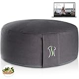 BACKLAXX ® Yoga Kissen, Meditationskissen XL 35cm [30% mehr Sitzfläche], 15cm hoch mit Buchweizenfüllung, perfektes Meditation Zubehör, Yogakissen rund inkl. Videokurs - Pouf Sitzkissen Boden