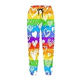 Coloranimal Damen-Yoga-Jogginghose mit Seitentasche, verstellbarer Kordelzug, Buntes Liebesherz., X-Groß