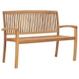 Frdhee Bank Außen Parkbank, Gartenbank 2-Sitzer Stapelbar 120 cm Massivholz Teak für Wintergarten, Terrasse, Garten