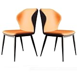 SPYQKHSH Set Mit 2 Esszimmerstühlen – Ergonomische PU-Lederstühle, Gepolsterte Akzentstühle Mit Metallbeinen, Nähgarn-Prozessdesign, Orange + Kaffee (Color : A)