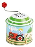 LENA 52760 tin Toys Musikdrehdose Bauernhof, Musikdose ca. 10,5 x 7,5 cm, Blechdrehdose mit Melodie Old Mc Donald Has a Farm, Drehdose aus Metall, Drehorgel für Kinder ab 18 Monate, Motiv Orgel, S