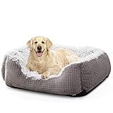 FURTIME Hundebett Grosse Hunde,Plüsch Flauschig Hundekorb Hundebett,Hundebett Waschbar,Kuschelig Rechteckiger Hundekörbchen,Rutschfestes Hundebett für Hunde unter 27kg XL(89x64x23cm)